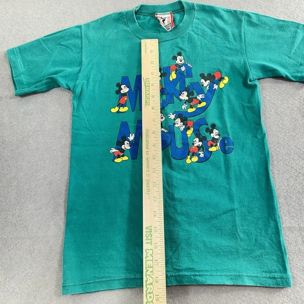 Vintage MICKEY MOUSE Shirt Youth Kids Large Green Disney Designs Made in USA 90s